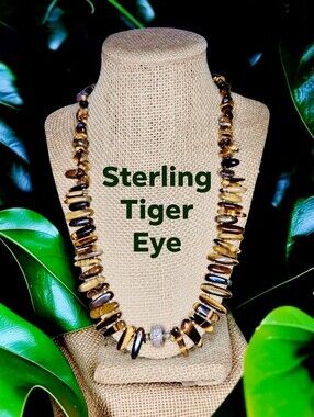 IJC Sterling Silver & Tiger’s Eye Spike Fringe Statement Necklace
